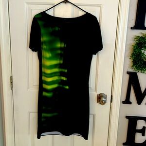 Elie Tahari Black Green Modern Art Short Sleeve Maudette Sheath dress size S/P